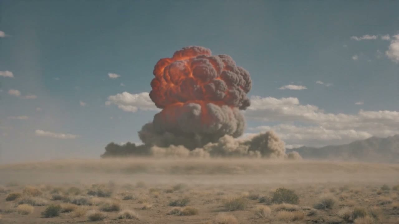 An atomic blast rising over the desert.